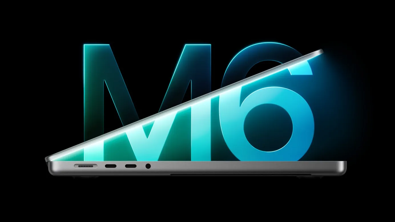 حاسوب MacBook Pro بشاشة 14 بوصة مع معالج M6 الجديد من Apple، يبرز تحسينات في الأداء والرسوميات وتقنيات الاتصال الحديثة.