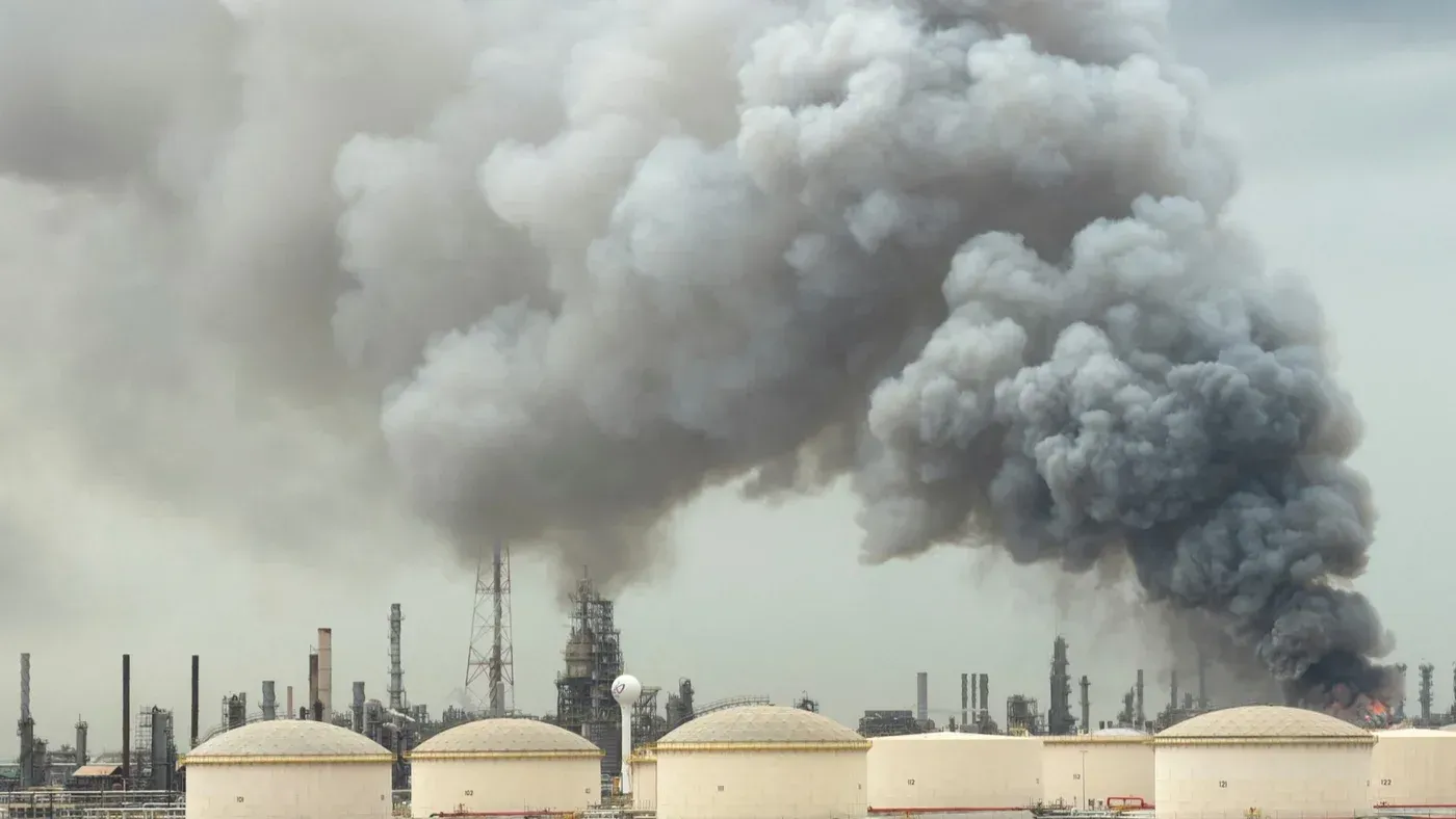 تصاعد الدخان الأسود من منشأة نفطية بعد هجمات إيرانية، مما يعكس تأثير النزاع على البنية التحتية الحيوية في دول مجلس التعاون الخليجي.