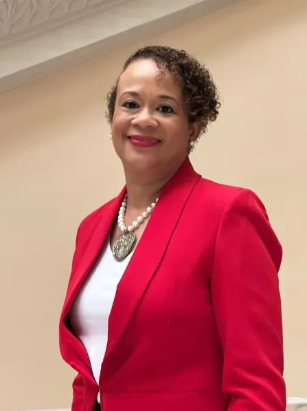 امرأة ترتدي سترة حمراء وتبتسم، تظهر في بيئة داخلية تمثل سياقًا سياسيًا في جورجيا، حيث يتناول المقال قضايا فواتير الكهرباء والانتخابات.