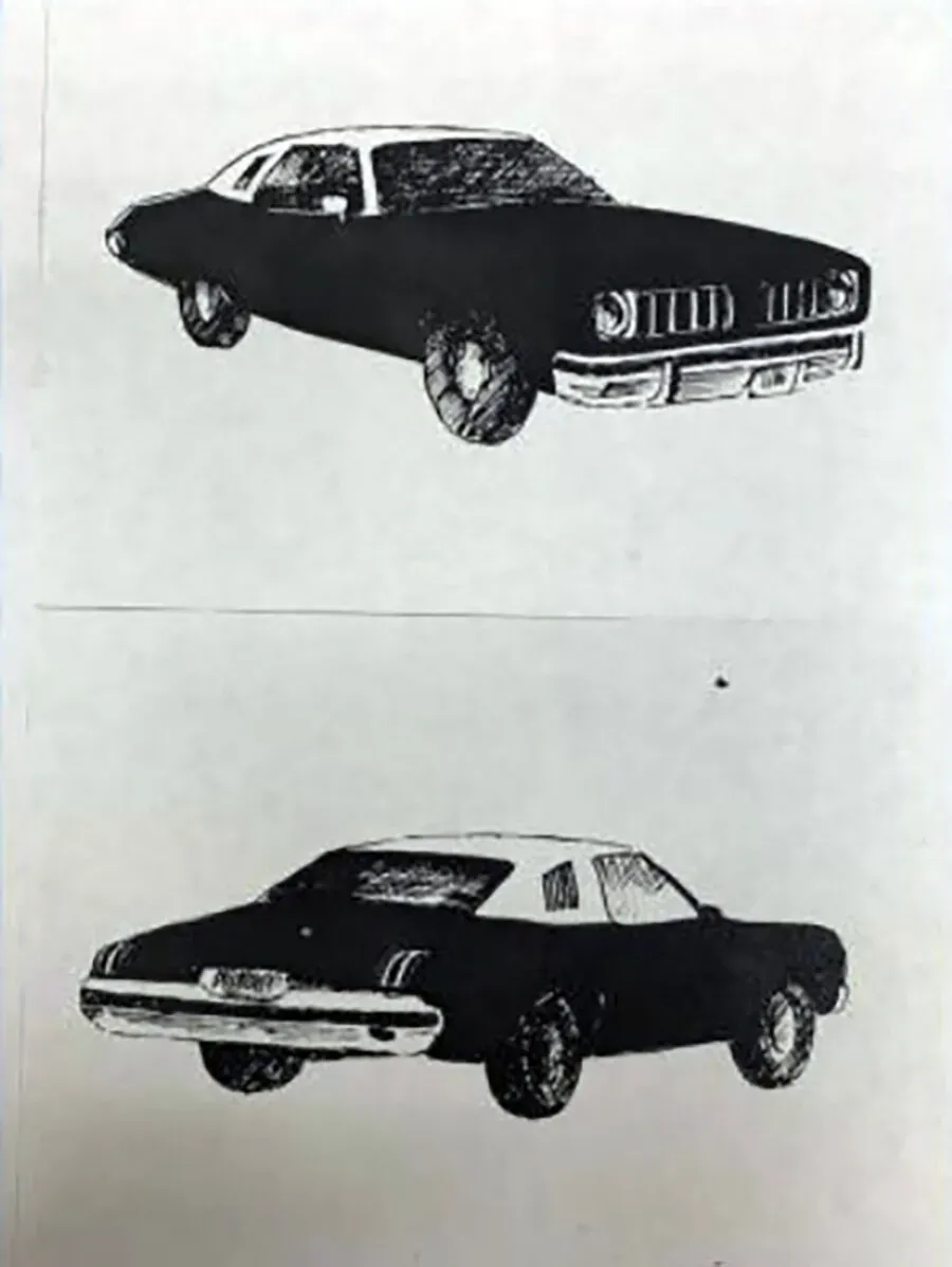 رسمة تخطيطية لسيارة بونتياك ليمان موديل 1974 أو 1975، مرتبطة بحادثتي وفاة طالبة في هاواي عام 1977.