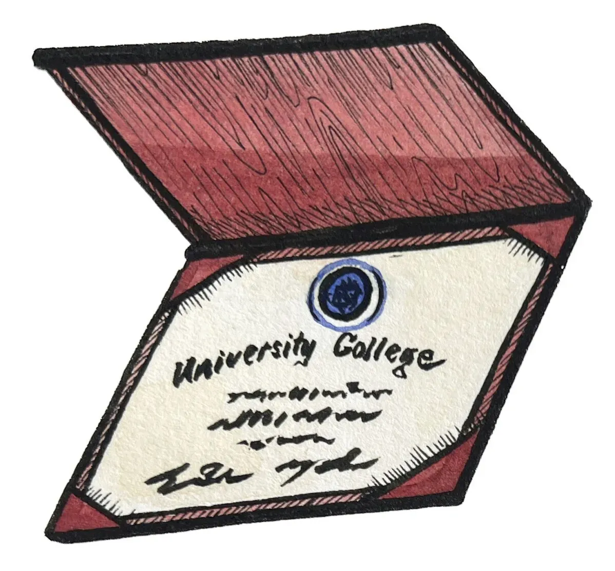 شهادة تخرج من جامعة تمثل ذكرى مهمة، موضوعها يدل على قيمة التعليم والتراث الشخصي.