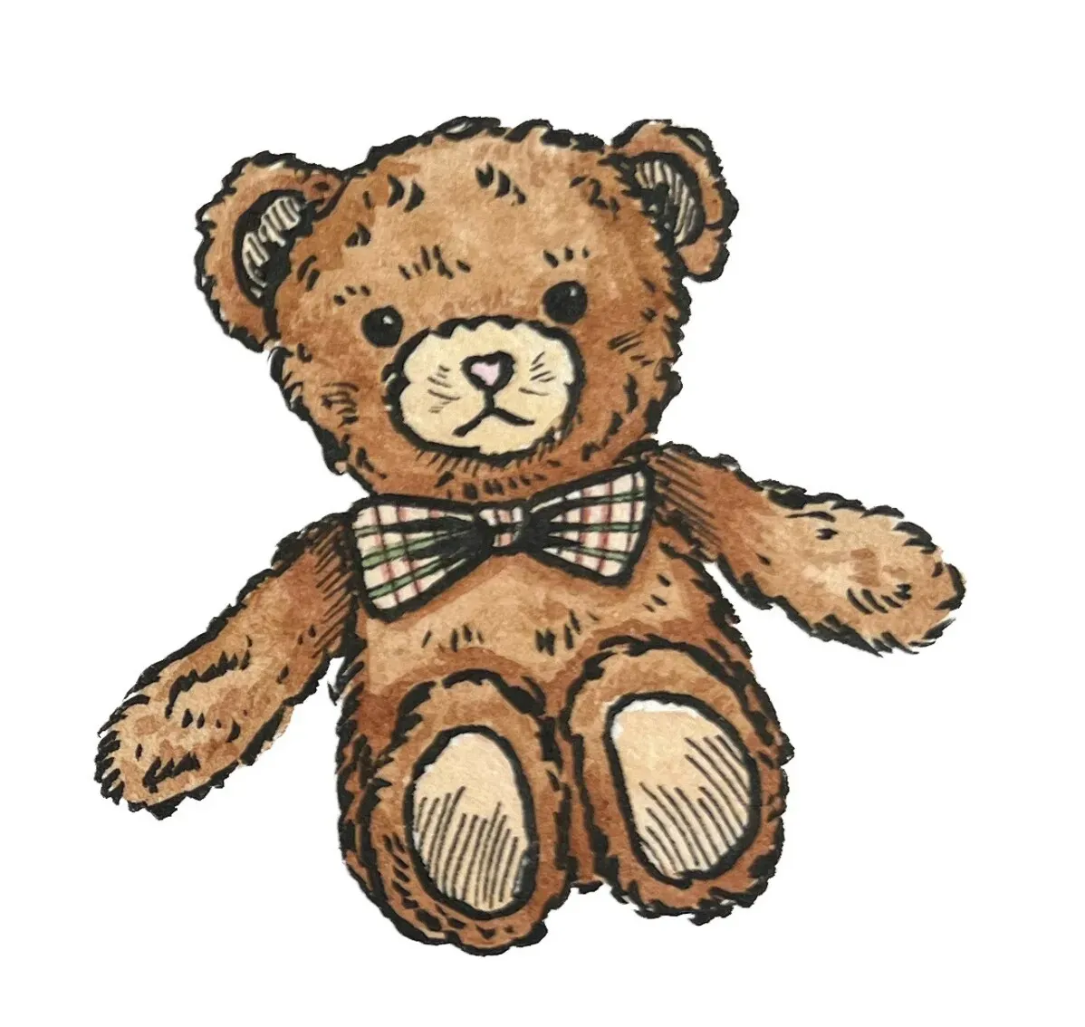 دب محشو بني اللون يرتدي ربطة عنق مزخرفة، يعكس أهمية الأشياء التذكارية والقصص الشخصية المرتبطة بها بعد الكوارث.