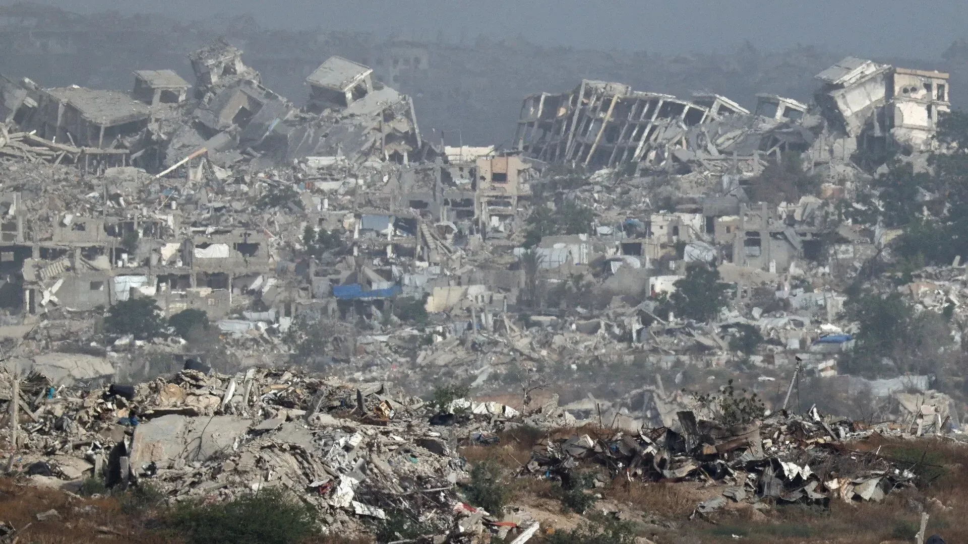 صورة تظهر الدمار الواسع في غزة، حيث تضررت المنازل والبنية التحتية الزراعية، مما يهدد الأمن الغذائي ويزيد خطر المجاعة.