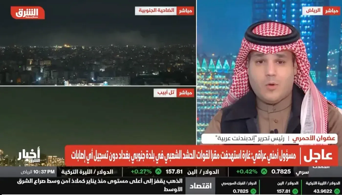 لقاء تلفزيوني مع عدوان الأحمري، رئيس تحرير إندبندنت عربية، يتحدث عن التوترات في الخليج واحتمالات الحرب مع إيران.