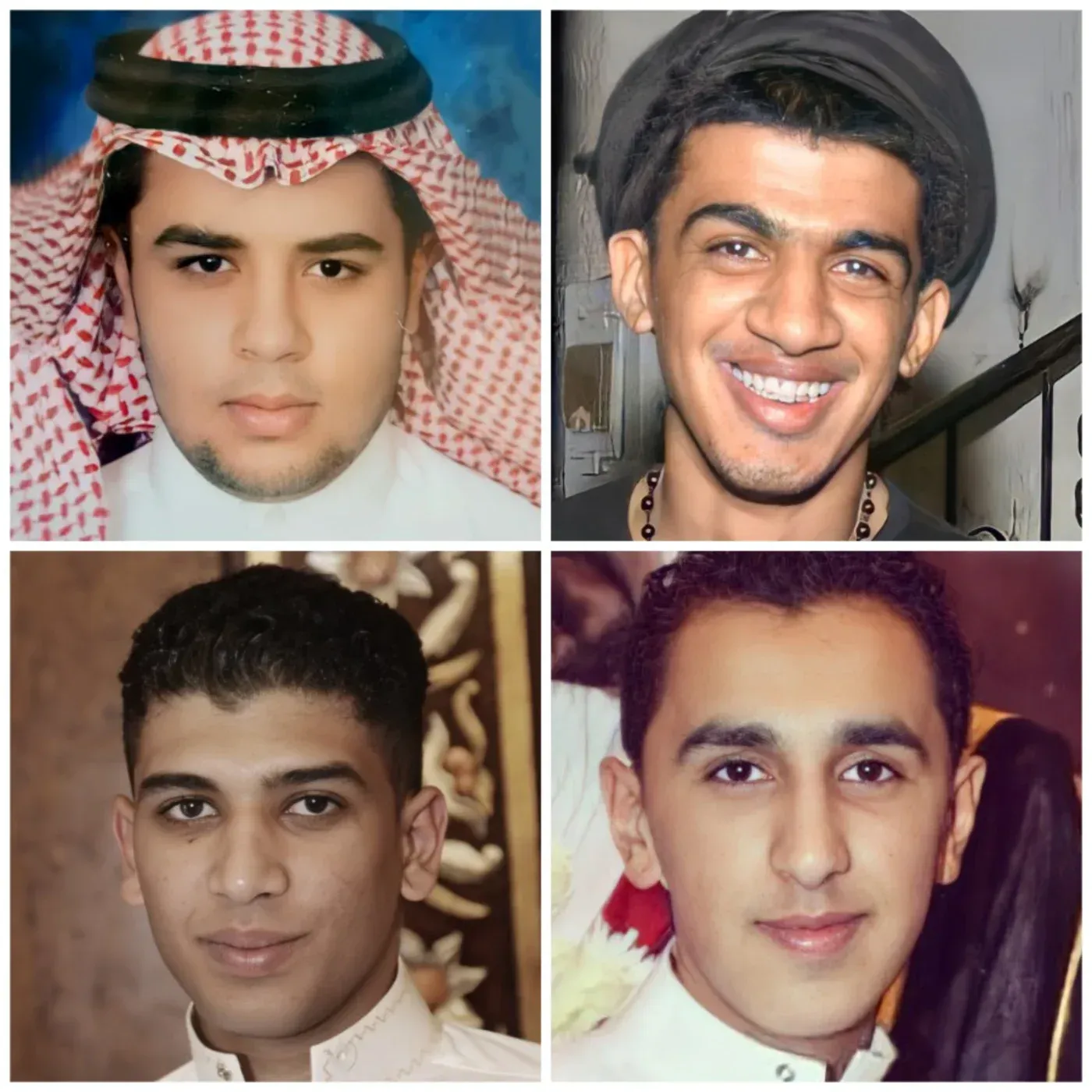 صور لأربعة شبان سعوديين شيعة، متهمين بالإرهاب، يواجهون عقوبة الإعدام بسبب مشاركتهم في مظاهرات سلمية في 2011 و2012.