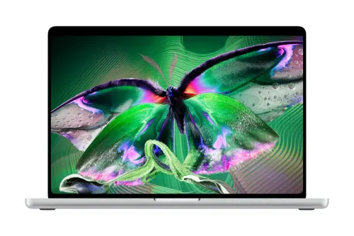 حاسوب MacBook Pro بشاشة لمس جديدة مع عرض ألوان حيوي وتصميم نحيف يدعم تقنية PROLED XDR من آبل.