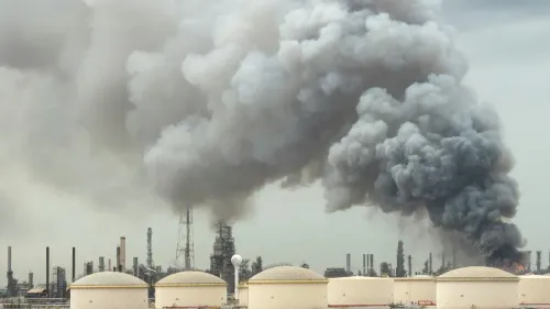 تصاعد الدخان الأسود من منشأة نفطية بعد هجمات إيرانية، مما يعكس تأثير النزاع على البنية التحتية الحيوية في دول مجلس التعاون الخليجي.