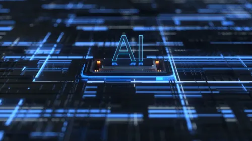 رقاقة إلكترونية متقدمة مضيئة بكلمة "AI" تعبر عن الذكاء الاصطناعي وتطوير أنظمة تحسين ذاتي تكراري.