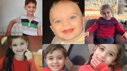 صور لستة أطفال فلسطينيين، يعبرون عن البراءة والفرح، في ظل الأزمات الإنسانية في غزة، حيث فقدوا حياتهم في الهجمات الإسرائيلية.