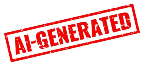 شعار مكتوب عليه "AI-GENERATED" باللون الأحمر يدل على نص مولّد بواسطة الذكاء الاصطناعي، مرتبط بتقنية العلامات المائية في نماذج الذكاء الاصطناعي.