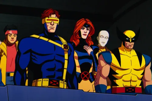شخصيات متحوّلة من مسلسل X-Men '97 بزيهم المميز، يظهرون بتصميم كرتوني يعكس عودة الموسم الثالث على Disney+.
