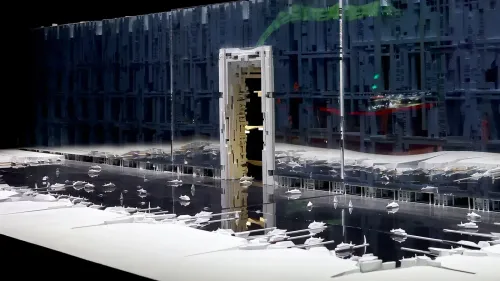 نموذج لمشروع مدينة نيوم، يظهر تصميمًا معمارياً حديثًا يتضمن ممرات مائية ومرافق مستقبلية، يعكس التوجهات الجديدة للمشروع.