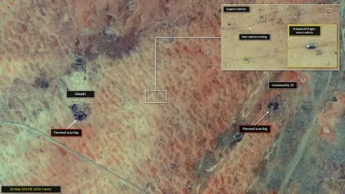 خريطة فضائية تظهر آثار التدمير في مجتمعات زراعية في دارفور، مع تحديد المواقع المتأثرة وأدلة على الهجمات المتعمدة.