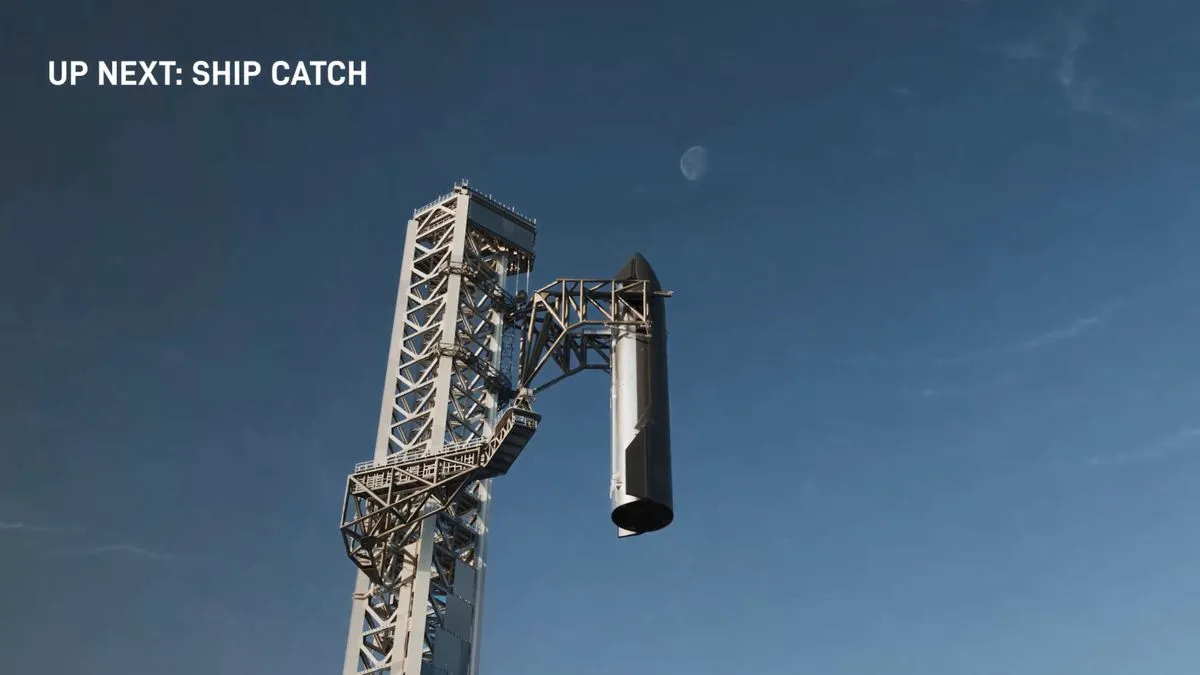 برج إطلاق SpaceX مزود بذراعين ميكانيكيين لالتقاط مرحلتي صاروخ Starship في محاولة الاستعادة الكاملة الأولى.