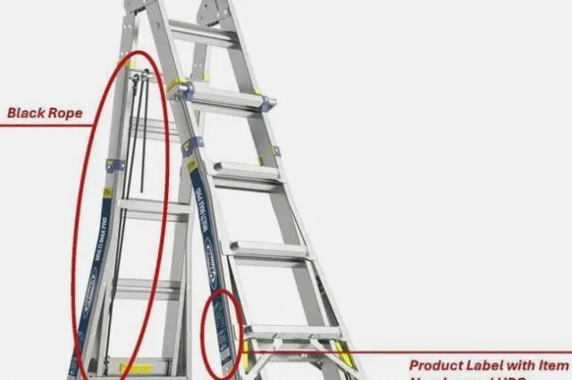 سلم من طراز Multi-Max Pro مع حبل أسود وملصق يحتوي على كلمة "Werner"، تم استدعاؤه بسبب خطر السقوط.